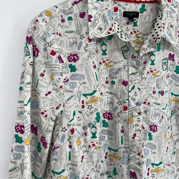 NYC DOODLE COTTON BUTTON FRONT SHIRT Talbots Plus Size XL Petite - Picture 8 of 16
